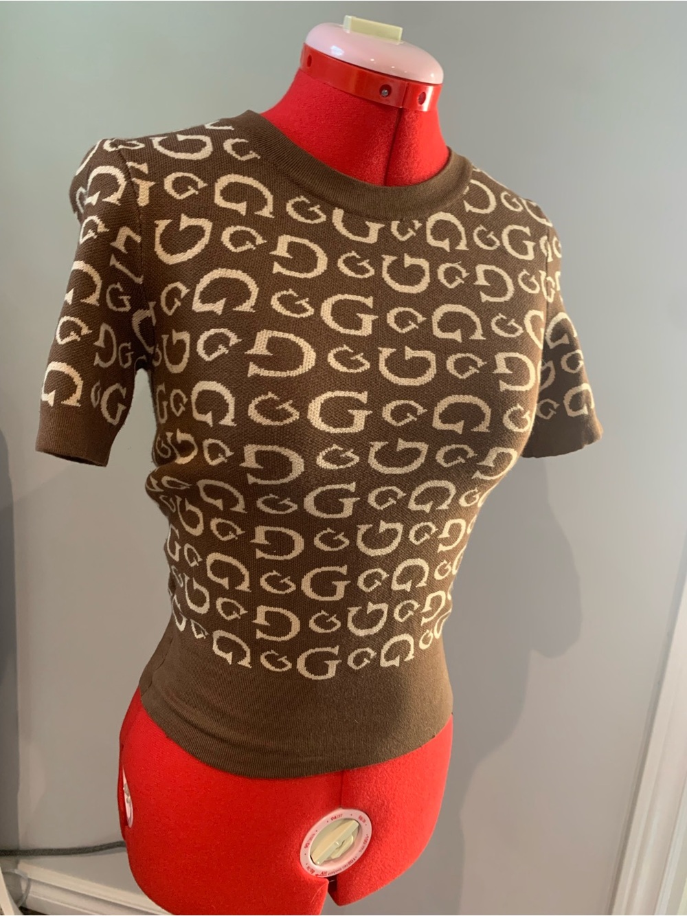 Guess Brown Knit Top with Cream Monogram Pattern